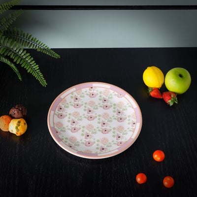 Royalford Melamineware 10" Dinner Plate- RF11780| Premium-Quality, Light-Weight and Food-Grade White Plate with Elegant Floral Design | Dishwasher-Safe Dinnerware with Strong and Sturdy Construction| White and Pink