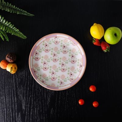 Royalford Melamineware 10" Dinner Plate- RF11780| Premium-Quality, Light-Weight and Food-Grade White Plate with Elegant Floral Design | Dishwasher-Safe Dinnerware with Strong and Sturdy Construction| White and Pink