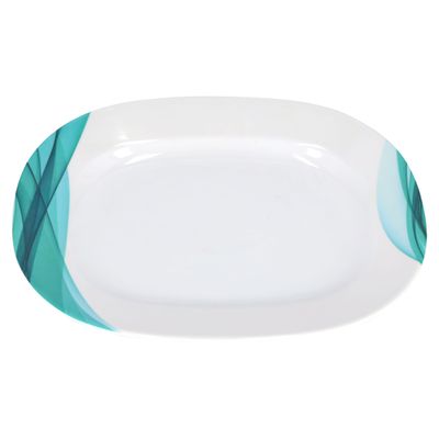 Royalford 14" Melamine Ware Super Rays Oval Plate - Pasta Plates | Plate with Playful Classic Decoration, Dishwasher Safe | Ideal for Soup, Desserts, Ice Cream & More| Green