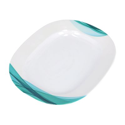 Royalford 14" Melamine Ware Super Rays Oval Plate - Pasta Plates | Plate with Playful Classic Decoration, Dishwasher Safe | Ideal for Soup, Desserts, Ice Cream & More| Green