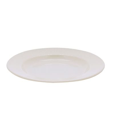 Royalford RF4487 10" Melamine White Pearl Dinner Plate Plate - Soup Deep Plate Pasta Plate | Plate with Playful Classic Decoration, Dishwasher Safe | Ideal for Soup, Deserts, Ice Cream & More