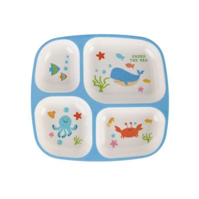 Royalford Baby Plate- RF11931| With 4 Compartments, High-Quality Melamine Plate for Baby and Toddlers| 100% Food-Grade, Non-Toxic, Odorless with Durable| Light-Weight and Attractive Design| Blue