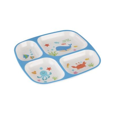 Royalford Baby Plate- RF11931| With 4 Compartments, High-Quality Melamine Plate for Baby and Toddlers| 100% Food-Grade, Non-Toxic, Odorless with Durable| Light-Weight and Attractive Design| Blue