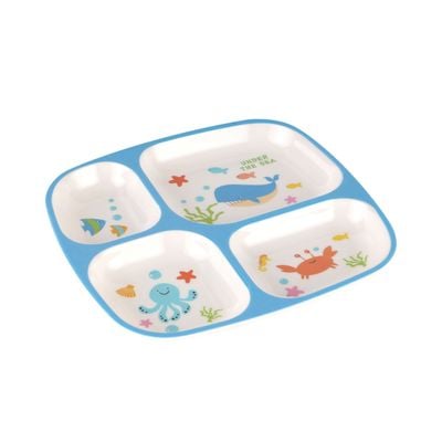 Royalford Baby Plate- RF11931| With 4 Compartments, High-Quality Melamine Plate for Baby and Toddlers| 100% Food-Grade, Non-Toxic, Odorless with Durable| Light-Weight and Attractive Design| Blue