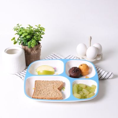 Royalford Baby Plate- RF11931| With 4 Compartments, High-Quality Melamine Plate for Baby and Toddlers| 100% Food-Grade, Non-Toxic, Odorless with Durable| Light-Weight and Attractive Design| Blue