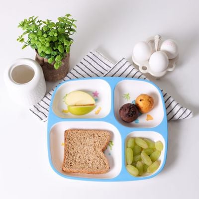 Royalford Baby Plate- RF11931| With 4 Compartments, High-Quality Melamine Plate for Baby and Toddlers| 100% Food-Grade, Non-Toxic, Odorless with Durable| Light-Weight and Attractive Design| Blue