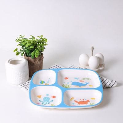 Royalford Baby Plate- RF11931| With 4 Compartments, High-Quality Melamine Plate for Baby and Toddlers| 100% Food-Grade, Non-Toxic, Odorless with Durable| Light-Weight and Attractive Design| Blue