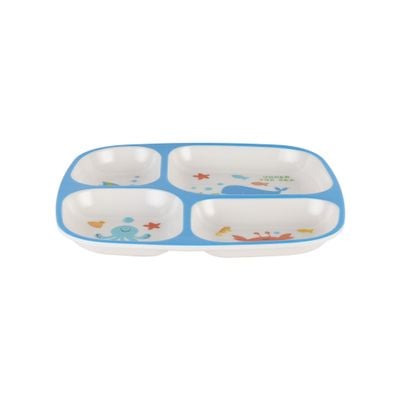 Royalford Baby Plate- RF11931| With 4 Compartments, High-Quality Melamine Plate for Baby and Toddlers| 100% Food-Grade, Non-Toxic, Odorless with Durable| Light-Weight and Attractive Design| Blue