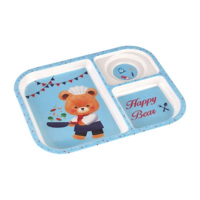 Royalford Baby Plate- RF11932| With 3 Compartments, High-Quality Melamine Plate for Baby and Toddlers| 100% Food-Grade, Non-Toxic, Odorless with Durable| Light-Weight and Attractive Design| Blue