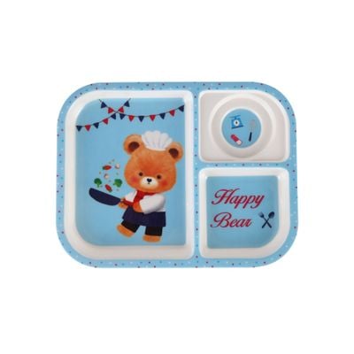 Royalford Baby Plate- RF11932| With 3 Compartments, High-Quality Melamine Plate for Baby and Toddlers| 100% Food-Grade, Non-Toxic, Odorless with Durable| Light-Weight and Attractive Design| Blue