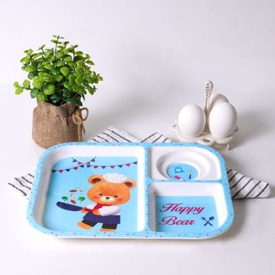 Royalford Baby Plate- RF11932| With 3 Compartments, High-Quality Melamine Plate for Baby and Toddlers| 100% Food-Grade, Non-Toxic, Odorless with Durable| Light-Weight and Attractive Design| Blue