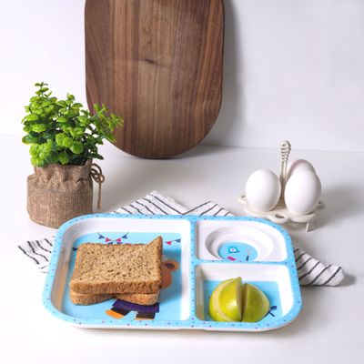 Royalford Baby Plate- RF11932| With 3 Compartments, High-Quality Melamine Plate for Baby and Toddlers| 100% Food-Grade, Non-Toxic, Odorless with Durable| Light-Weight and Attractive Design| Blue