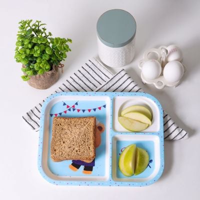 Royalford Baby Plate- RF11932| With 3 Compartments, High-Quality Melamine Plate for Baby and Toddlers| 100% Food-Grade, Non-Toxic, Odorless with Durable| Light-Weight and Attractive Design| Blue