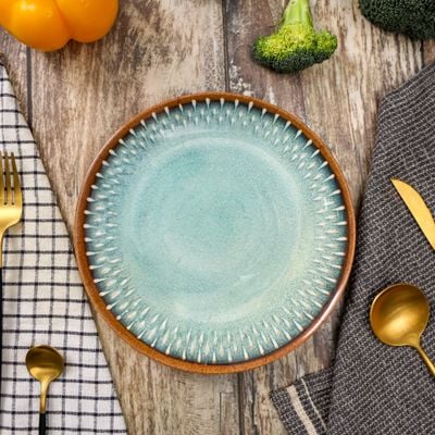 Royalford 10.3" Fine Stone Melamineware Dinner Plate- RF12382/ Light-Weight and Food-Grade Plates with Elegant Design/ Perfect for Serving and Eating Main Course Meals, Dishwasher Safe/ Blue and brown