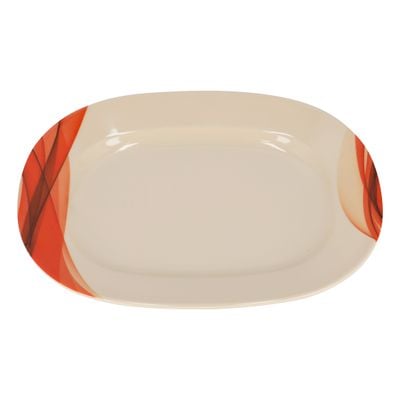 Royalford 14" Melamine Ware Super Rays Oval Plate - Pasta Plates | plate with playful Classic decoration, dishwasher safe | Ideal for Soup, Desserts, Ice Cream & More| Brown