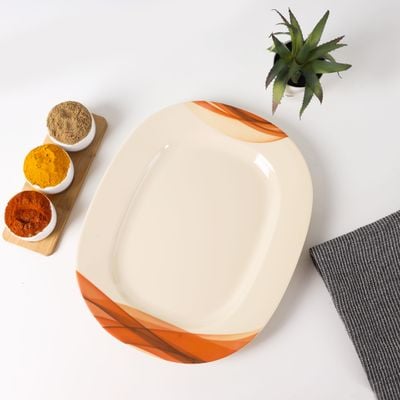 Royalford 14" Melamine Ware Super Rays Oval Plate - Pasta Plates | plate with playful Classic decoration, dishwasher safe | Ideal for Soup, Desserts, Ice Cream & More| Brown