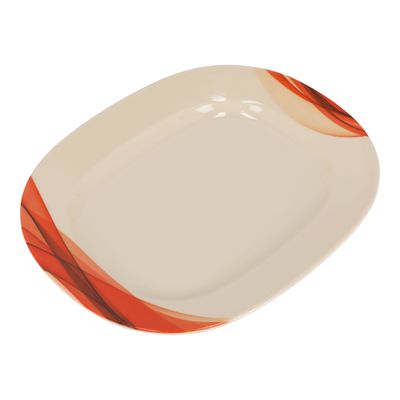 Royalford 14" Melamine Ware Super Rays Oval Plate - Pasta Plates | plate with playful Classic decoration, dishwasher safe | Ideal for Soup, Desserts, Ice Cream & More| Brown