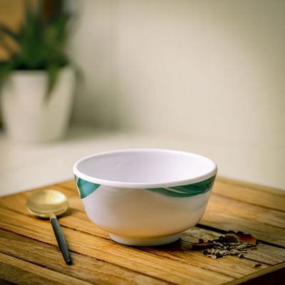 Royalford 4.5" Melamine Ware Super Rays Round Bowl - Portable, Lightweight Bowl Breakfast Cereal Dessert Serving Bowl | Dishwasher & Microwave Safe | Ideal for Rice, Pasta, Deserts, Icecream & More| Green