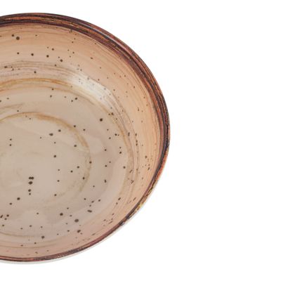 Royalford 6.4" Fine Stone Melamineware Serving Bowl- RF12380/White Bowl with Elegant Brown Print, Non-Toxic and Hygienic/ Food-Grade Material, Dishwasher Safe/ Perfect for Serving Appetizer, Snack, Dessert, Sushi, Salad, Pasta, Fish, Rice, etc.