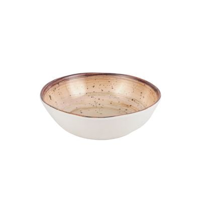 Royalford 6.4" Fine Stone Melamineware Serving Bowl- RF12380/White Bowl with Elegant Brown Print, Non-Toxic and Hygienic/ Food-Grade Material, Dishwasher Safe/ Perfect for Serving Appetizer, Snack, Dessert, Sushi, Salad, Pasta, Fish, Rice, etc.