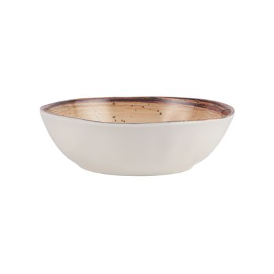 Royalford 6.4" Fine Stone Melamineware Serving Bowl- RF12380/White Bowl with Elegant Brown Print, Non-Toxic and Hygienic/ Food-Grade Material, Dishwasher Safe/ Perfect for Serving Appetizer, Snack, Dessert, Sushi, Salad, Pasta, Fish, Rice, etc.