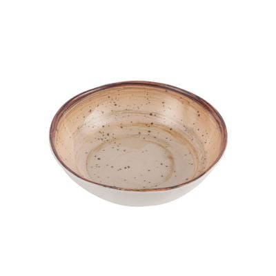 Royalford 6.4" Fine Stone Melamineware Serving Bowl- RF12380/White Bowl with Elegant Brown Print, Non-Toxic and Hygienic/ Food-Grade Material, Dishwasher Safe/ Perfect for Serving Appetizer, Snack, Dessert, Sushi, Salad, Pasta, Fish, Rice, etc.