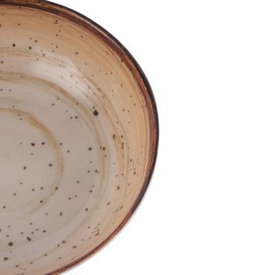 Royalford 7.5" Fine Stone Melamineware Serving Bowl- RF12379/White Bowl with Elegant Brown Print, Non-Toxic and Hygienic/ Food-Grade Material, Dishwasher Safe/ Perfect for Serving Appetizer, Snack, Dessert, Sushi, Salad, Pasta, Fish, Rice, etc.