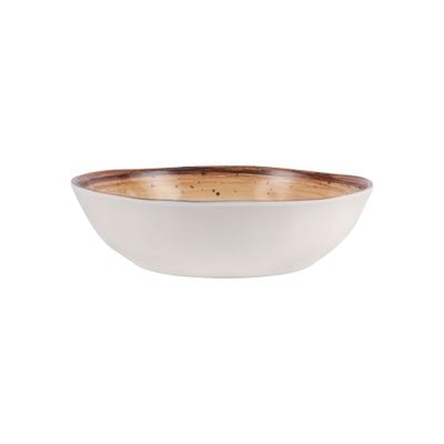 Royalford 7.5" Fine Stone Melamineware Serving Bowl- RF12379/White Bowl with Elegant Brown Print, Non-Toxic and Hygienic/ Food-Grade Material, Dishwasher Safe/ Perfect for Serving Appetizer, Snack, Dessert, Sushi, Salad, Pasta, Fish, Rice, etc.