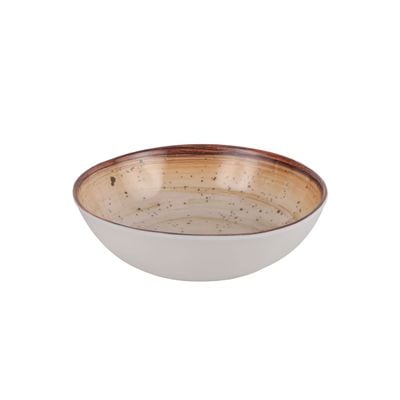 Royalford 7.5" Fine Stone Melamineware Serving Bowl- RF12379/White Bowl with Elegant Brown Print, Non-Toxic and Hygienic/ Food-Grade Material, Dishwasher Safe/ Perfect for Serving Appetizer, Snack, Dessert, Sushi, Salad, Pasta, Fish, Rice, etc.