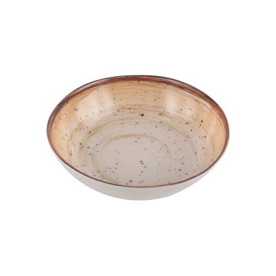 Royalford 7.5" Fine Stone Melamineware Serving Bowl- RF12379/White Bowl with Elegant Brown Print, Non-Toxic and Hygienic/ Food-Grade Material, Dishwasher Safe/ Perfect for Serving Appetizer, Snack, Dessert, Sushi, Salad, Pasta, Fish, Rice, etc.