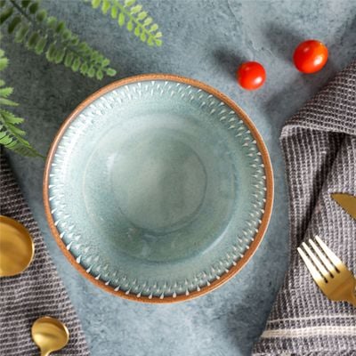 Royalford 6.0" Fine Stone Melamineware Serving Bowl- RF12385/White Bowl with Elegant Brown and blue Print, Non-Toxic and Hygienic/ Food-Grade Material, Dishwasher Safe/ Perfect for Serving Appetizer, Snack, Dessert, Sushi, Salad, Pasta, Fish, Rice, etc.