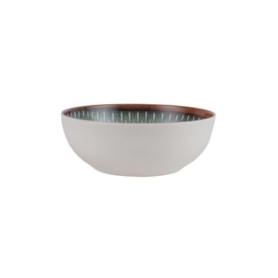 Royalford 6.0" Fine Stone Melamineware Serving Bowl- RF12385/White Bowl with Elegant Brown and blue Print, Non-Toxic and Hygienic/ Food-Grade Material, Dishwasher Safe/ Perfect for Serving Appetizer, Snack, Dessert, Sushi, Salad, Pasta, Fish, Rice, etc.