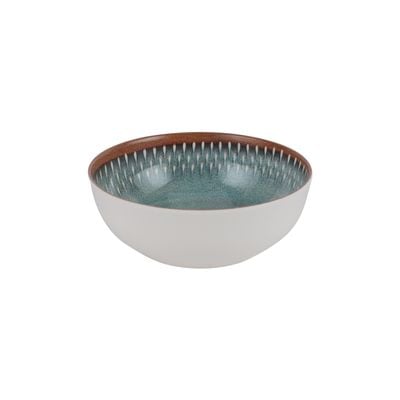 Royalford 6.0" Fine Stone Melamineware Serving Bowl- RF12385/White Bowl with Elegant Brown and blue Print, Non-Toxic and Hygienic/ Food-Grade Material, Dishwasher Safe/ Perfect for Serving Appetizer, Snack, Dessert, Sushi, Salad, Pasta, Fish, Rice, etc.