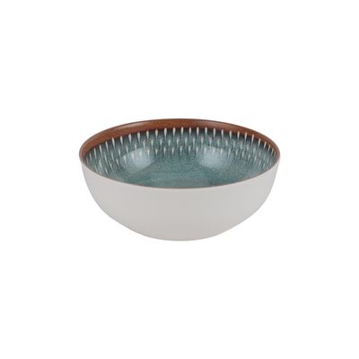 Royalford 6.0" Fine Stone Melamineware Serving Bowl- RF12385/White Bowl with Elegant Brown and blue Print, Non-Toxic and Hygienic/ Food-Grade Material, Dishwasher Safe/ Perfect for Serving Appetizer, Snack, Dessert, Sushi, Salad, Pasta, Fish, Rice, etc.