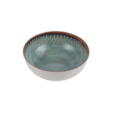 Royalford 6.0" Fine Stone Melamineware Serving Bowl- RF12385/White Bowl with Elegant Brown and blue Print, Non-Toxic and Hygienic/ Food-Grade Material, Dishwasher Safe/ Perfect for Serving Appetizer, Snack, Dessert, Sushi, Salad, Pasta, Fish, Rice, etc.