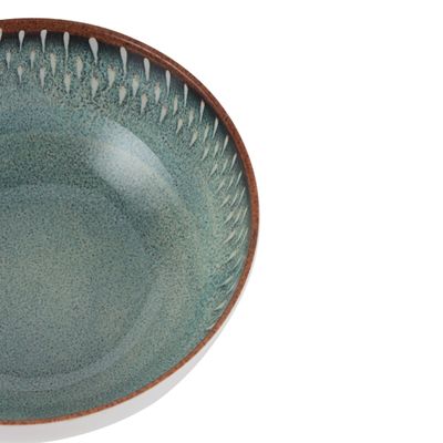 Royalford 6.0" Fine Stone Melamineware Serving Bowl- RF12385/White Bowl with Elegant Brown and blue Print, Non-Toxic and Hygienic/ Food-Grade Material, Dishwasher Safe/ Perfect for Serving Appetizer, Snack, Dessert, Sushi, Salad, Pasta, Fish, Rice, etc.