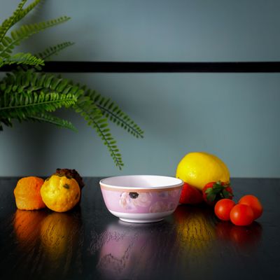 Royalford 3.75" Bowl- RF11785| Premium-Quality Melamineware, Food-Grade, Light-Weight Bowl, Perfect for Serving Snacks, Salads, Noodles, Cereals| Elegant White Color with Floral Print| Dishwasher Safe and Chip Resistant| White and Pink