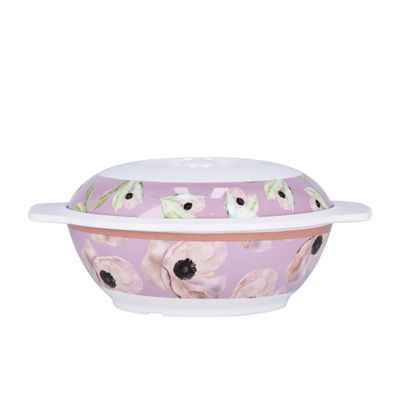 Royalford Melamineware Bowl with Lid- RF11778| Premium-Quality Melamineware, Light-Weight and Food-Grade Bowl with Elegant Floral Print| Perfect for Serving Soups, Salads, Curry| Dishwasher-Safe and Chip-Resistant| White and Pink