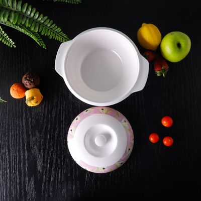 Royalford Melamineware Bowl with Lid- RF11778| Premium-Quality Melamineware, Light-Weight and Food-Grade Bowl with Elegant Floral Print| Perfect for Serving Soups, Salads, Curry| Dishwasher-Safe and Chip-Resistant| White and Pink