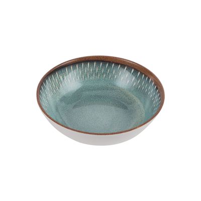 Royalford 7.5" Fine Stone Melamineware Serving Bowl- RF12384/White Bowl with Elegant Brown and blue Print, Non-Toxic and Hygienic/ Food-Grade Material, Dishwasher Safe/ Perfect for Serving Appetizer, Snack, Dessert, Sushi, Salad, Pasta, Fish, Rice, etc.