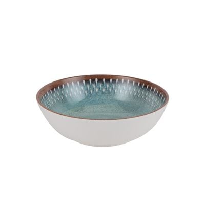 Royalford 7.5" Fine Stone Melamineware Serving Bowl- RF12384/White Bowl with Elegant Brown and blue Print, Non-Toxic and Hygienic/ Food-Grade Material, Dishwasher Safe/ Perfect for Serving Appetizer, Snack, Dessert, Sushi, Salad, Pasta, Fish, Rice, etc.