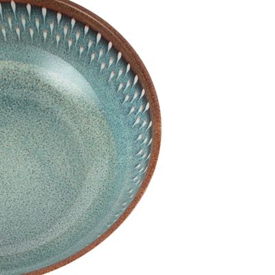 Royalford 7.5" Fine Stone Melamineware Serving Bowl- RF12384/White Bowl with Elegant Brown and blue Print, Non-Toxic and Hygienic/ Food-Grade Material, Dishwasher Safe/ Perfect for Serving Appetizer, Snack, Dessert, Sushi, Salad, Pasta, Fish, Rice, etc.