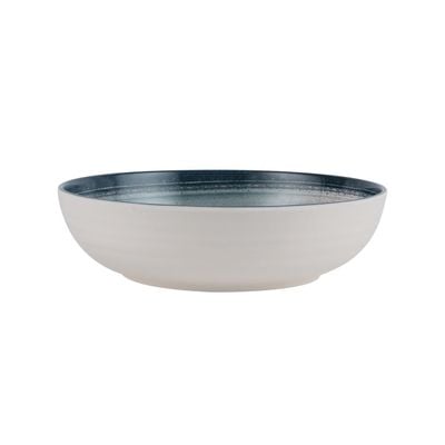 Royalford 8.0" Fine Stone Melamineware Serving Bowl- RF12374/White Bowl with Elegant Blue Print, Non-Toxic and Hygienic/ Food-Grade Material, Dishwasher Safe/ Perfect for Serving Appetizer, Snack, Dessert, Sushi, Salad, Pasta, Fish, Rice, etc.