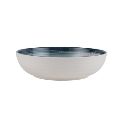 Royalford 8.0" Fine Stone Melamineware Serving Bowl- RF12374/White Bowl with Elegant Blue Print, Non-Toxic and Hygienic/ Food-Grade Material, Dishwasher Safe/ Perfect for Serving Appetizer, Snack, Dessert, Sushi, Salad, Pasta, Fish, Rice, etc.