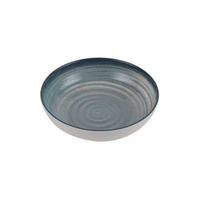 Royalford 8.0" Fine Stone Melamineware Serving Bowl- RF12374/White Bowl with Elegant Blue Print, Non-Toxic and Hygienic/ Food-Grade Material, Dishwasher Safe/ Perfect for Serving Appetizer, Snack, Dessert, Sushi, Salad, Pasta, Fish, Rice, etc.