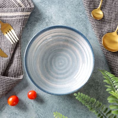 Royalford 5.9" Fine Stone Melamineware Serving Bowl- RF12375/White Bowl with Elegant Blue Print, Non-Toxic and Hygienic/ Food-Grade Material, Dishwasher Safe/ Perfect for Serving Appetizer, Snack, Dessert, Sushi, Salad, Pasta, Fish, Rice, etc.