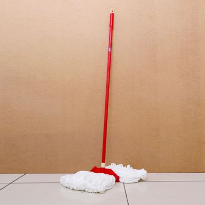 Royalford RF5827 Microfiber String Mop with Plastic Handle - Long & Durable Handle with Hanging Loop | Wide Head with Looped Threads | Ideal for Cleaning all kind of Floors Under Sofa & Beds