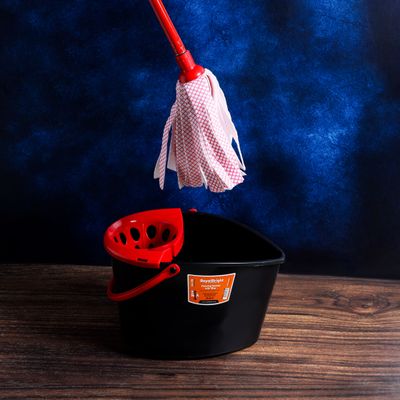 Royalford Xtra Strong 14 L Cleaning Bucket with Mop- RF10910| Premium-Quality PP Bucket with Non-Woven Mop| Suitable for all Floor Types, No Spill and No Damage to the Floor| High Efficiency in Removing Water and Dust| Black and Red