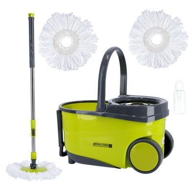 Royalford Proactive Mop- RF7721| Stainless Steel Built with Stainless Steel Handle and Adjustable Height| Equipped with a Handle and Rolling Wheels| No Spill and No Damage to the Floor| Premium-Quality Mop and Bucket with High Efficiency| Green