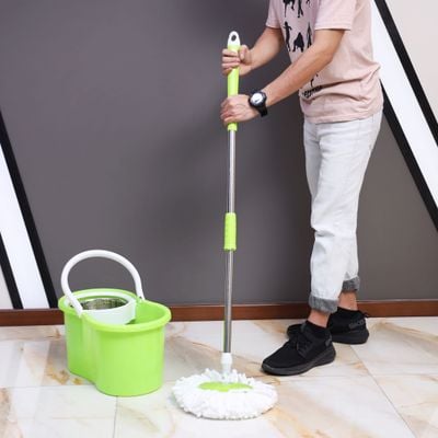 Royalford RF7709 Mop and Bucket Set | Modern Spin 360 Degree Spinning Mop Bucket Home Cleaner| Extended Easy Press Stainless Steel Handle and Easy Wring Dryer Basket for Home Kitchen Floor Cleaning